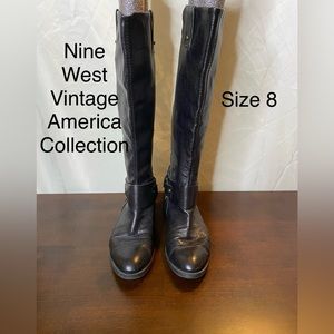 Nine West Vintage America Collection Black Leather Harness Boots
